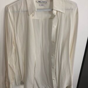 Zara Off-White 100% Silk Blouse